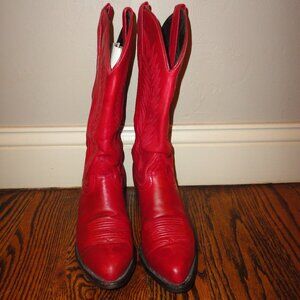 J. CHISHOLM Women's Vintage Red Leather Pointed Toe Western Boots Size 6